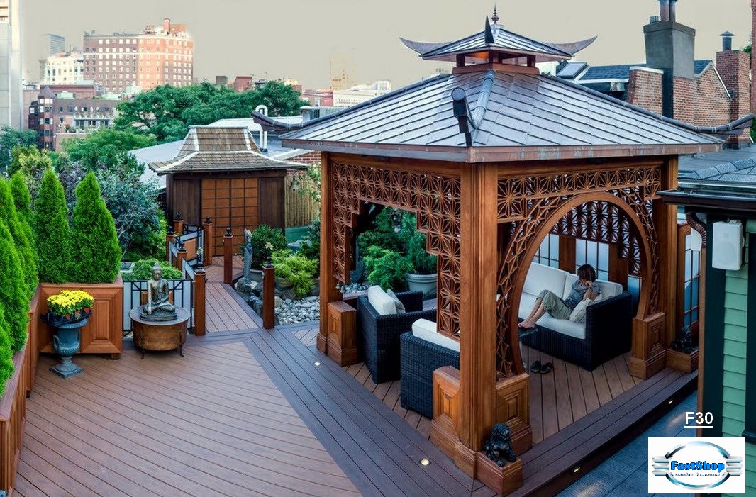 Foisor masiv din nucar in stil pagoda